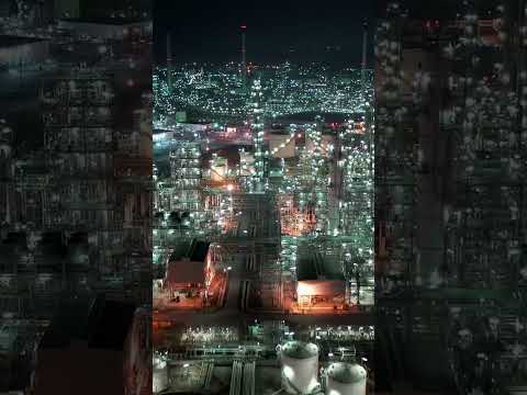Refinery at Night - Drone Aerial Footage