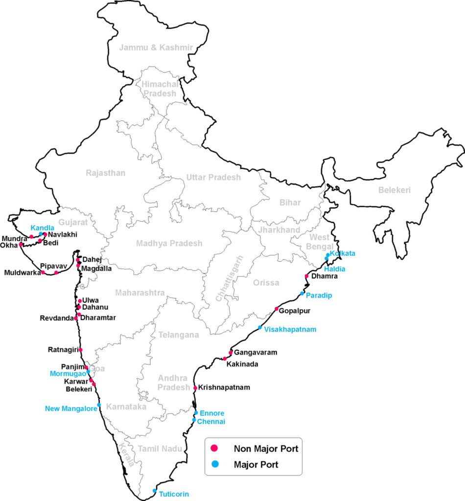 indian sea ports biggest map largest transport 99% full details