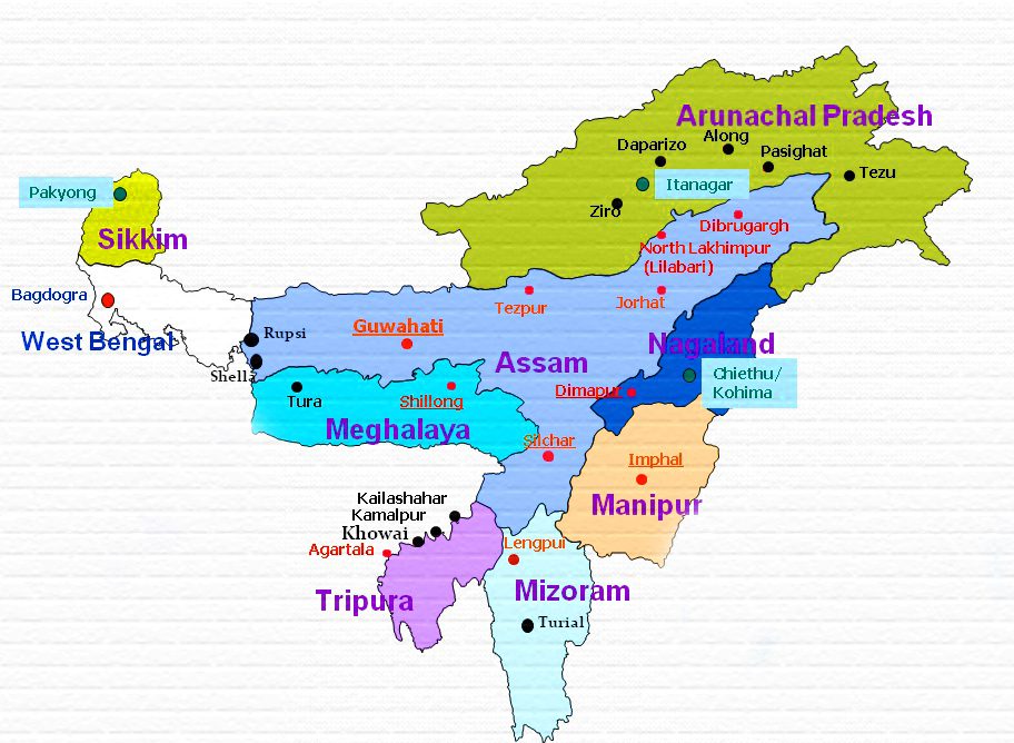 tourist map north east india