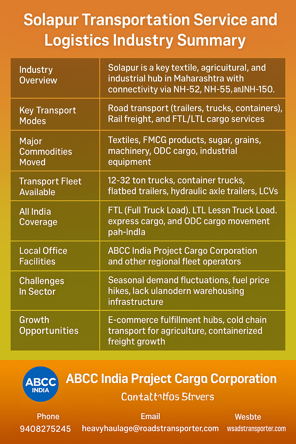 Solapur Transportation Service and Logistics Industry