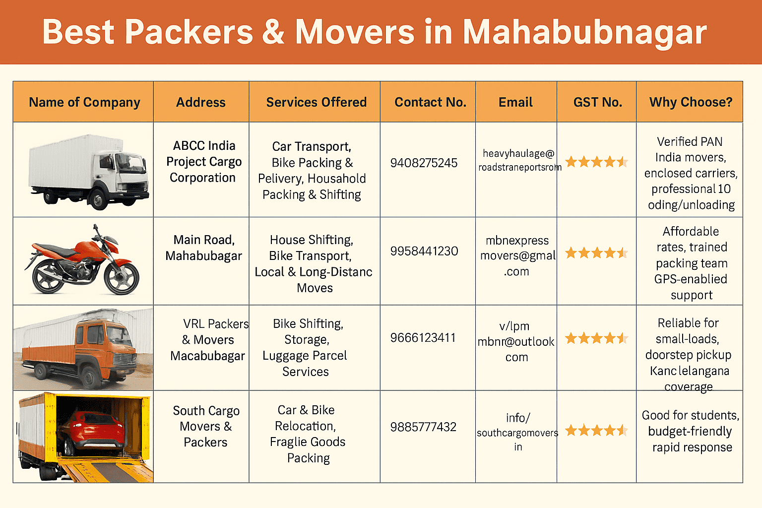 Best packers and movers Mahabubnagar 