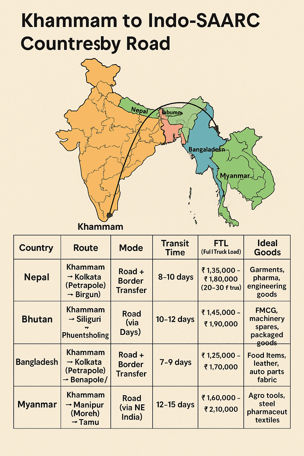 Khammam to international transportation