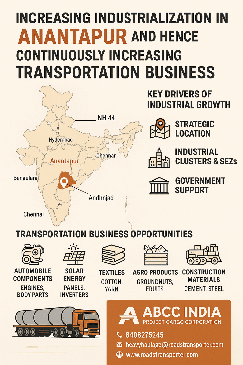 Increasing industrialization in Anantapur and hence continuously increasing transportation business