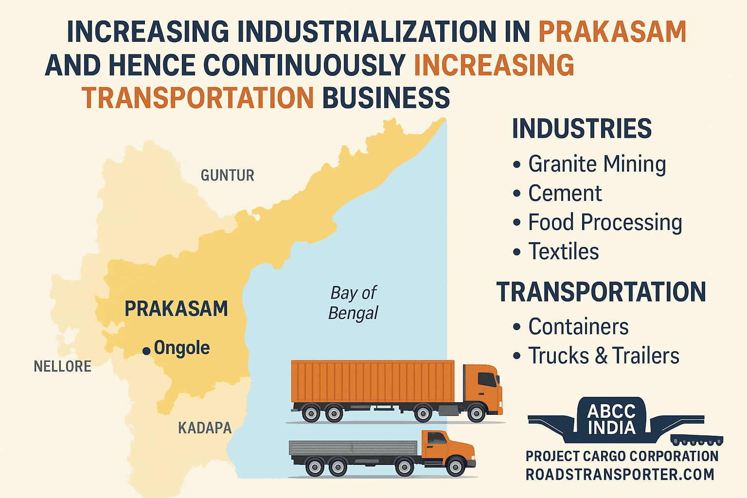 Increasing industrialization in Prakasam and hence continuously increasing transportation business