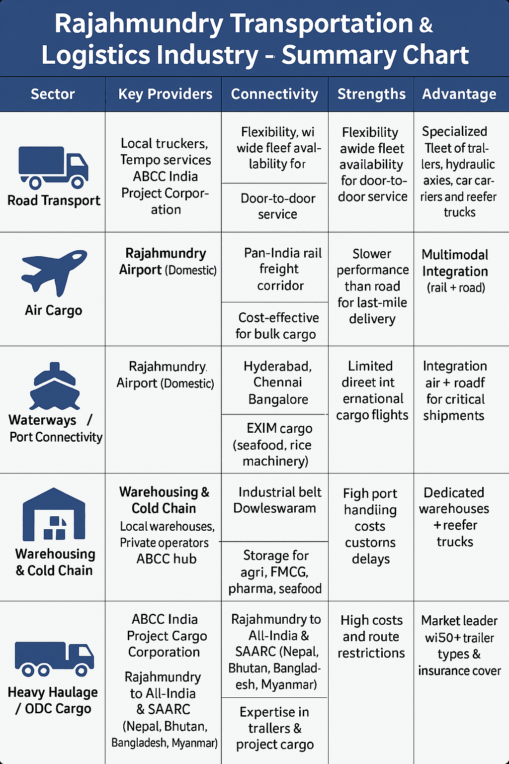 Rajahmundry Transportation Service and Logistics Industry Summary