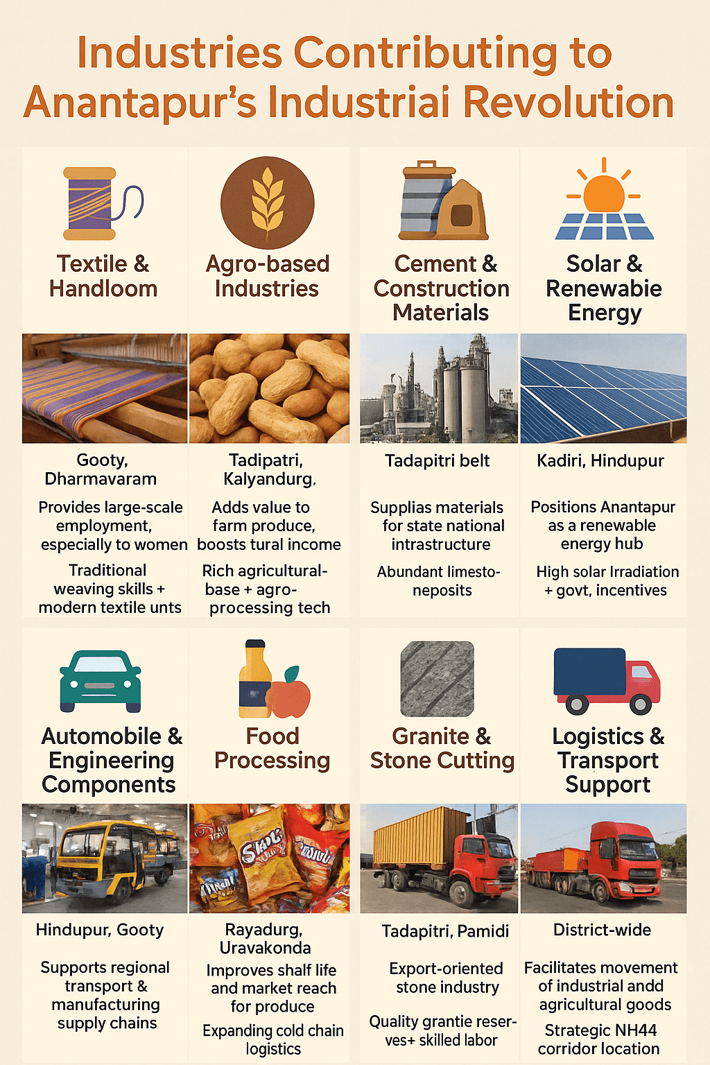 Which are the industries which have contribution in the industrial revolution of Anantapur district 