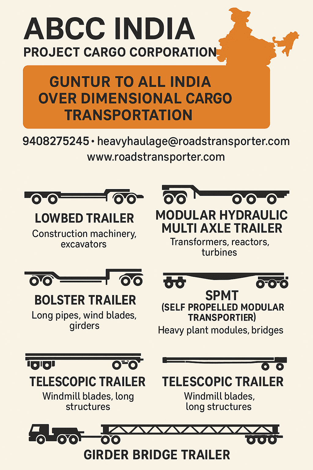 guntur to all india odc cargo transportation