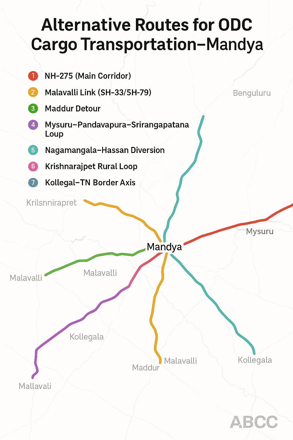 Alternative routes for odc cargo transportation Mandya