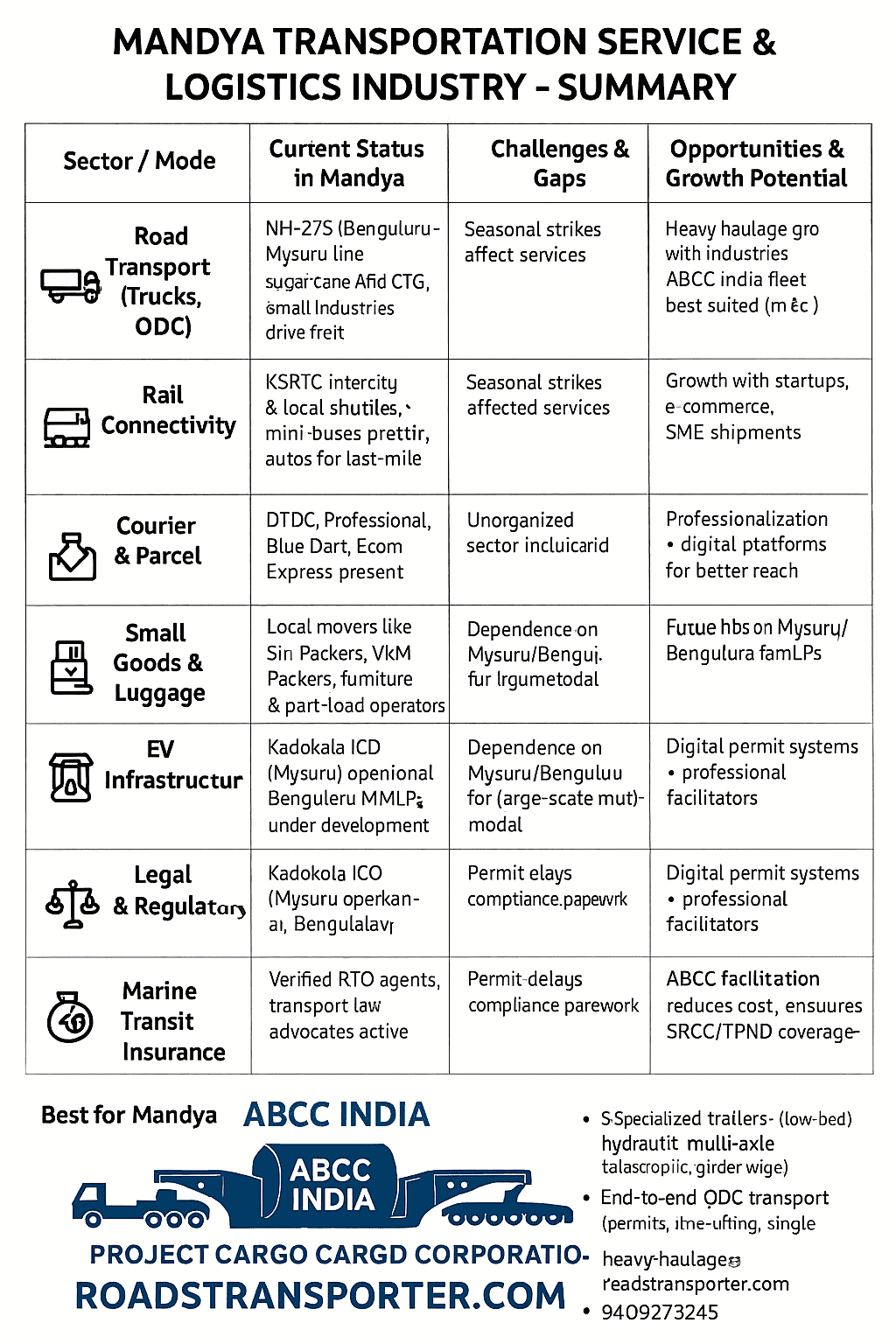Mandya Transportation Service and Logistics Industry Summary