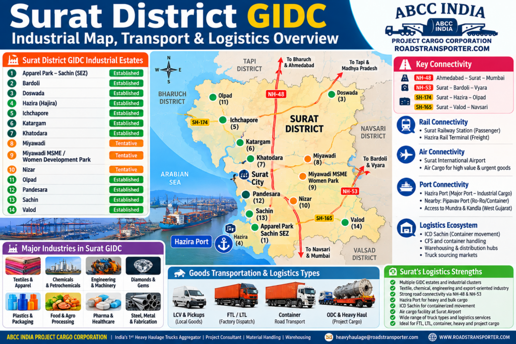 🏭 Surat GIDC Transport Company – FTL, LTL, ODC & Trucks 1